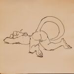  absurd_res andr0ch anthro ass_up butt dragon fur furred_dragon hi_res horn looking_away lying male on_front reed_(andr0ch) sleeping solo tail traditional_media_(artwork) 