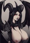  areola big_breasts breasts female hi_res horn horned_humanoid humanoid impracticalart looking_at_viewer nipples not_furry red_eyes solo winged_humanoid wings 
