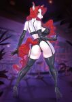  anthro big_breasts breasts butt clothed clothing equid equine female hair hi_res horse landysh looking_at_viewer looking_back looking_back_at_viewer mammal rear_view red_hair solo white_body 