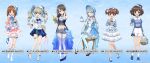  6+girls adjusting_hair akiyama_yukari alisa_(girls_und_panzer) anchovy_(girls_und_panzer) ankle_strap asymmetrical_legwear bangs bare_arms bare_legs bare_shoulders basket belt black_footwear blue_background blue_bow blue_dress blue_eyes blue_flower blue_footwear blue_headwear blue_legwear blue_rose blue_shirt blue_shorts blue_theme blush bonnet boots bouquet bow bowtie breasts brooch brown_eyes brown_hair candy chair character_name collarbone daisy dress drill_hair eyebrows_visible_through_hair flint_(girls_und_panzer) flower food food_in_mouth frilled_dress frilled_shirt frilled_shorts frills fruit full_body garter_straps gift girls_und_panzer girls_und_panzer_senshadou_daisakusen! gloves gradient gradient_background gradient_legwear green_hair grey_hair hair_bow hairband hand_on_own_face hat hat_bow hat_ribbon heart-shaped_food high_heels highres holding holding_basket holding_bouquet holding_candy holding_flower holding_food holding_gift holding_lollipop holding_spoon jewelry juliet_sleeves layered_dress lollipop long_hair long_sleeves looking_at_viewer mary_janes messy_hair midriff mika_(girls_und_panzer) mini_hat mini_top_hat miniskirt multicolored_clothes multiple_girls navel necklace nishizumi_miho official_art open_mouth pink_dress pink_legwear plaid plaid_dress pleated_skirt puffy_sleeves purple_legwear red_eyes ribbon rose shirt shoes short_hair short_shorts short_sleeves shorts single_thighhigh sitting skirt smile socks spoon standing strawberry swept_bangs thigh_strap thighhighs top_hat twin_drills twintails whipped_cream white_day white_flower white_footwear white_gloves white_headwear white_legwear white_rose white_shirt white_shorts 
