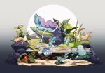  afloat closed_eyes closed_mouth commentary_request corphish froakie grass highres lanjiujiu looking_down lotad lying masquerain moss mudkip no_humans on_stomach open_mouth pokemon pokemon_(creature) poliwhirl quagsire smile sobble splashing suicune surskit swimming totodile u_u water wooper 