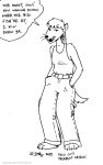  2021 aelfi_mistreed_(character) anthro black_and_white breasts clothed clothing dialogue domestic_ferret english_text female fur hair mammal monochrome mustela mustelid musteline shirt solo tank_top tegerio text topwear true_musteline whiskers 