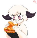  anthro black_clothing black_dress bovid caprine clothing dress eating eyelashes female fluffy fluffy_ears fluffy_hair food hair hi_res horn mammal panthera_cantus pink_eyes romina_(panthera_cantus) sandwich_(food) sheep solo 