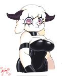  anthro armband big_breasts bovid breasts caprine choker eyelashes female fluffy fluffy_ears fluffy_hair hair hi_res horn jewelry latex_clothing looking_at_viewer mammal necklace panthera_cantus pink_eyes romina_(panthera_cantus) sheep solo 