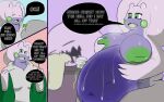  2022 absurd_res belly big_belly bodily_fluids breasts clothing comic goodra green_nipples hi_res hoodie nintendo nipples nonbinary_(lore) overweight pok&eacute;mon pok&eacute;mon_(species) shopping simple_background stuffed_belly stuffing sweat tail_mouth text topwear unusual_anatomy unusual_tail video_games 