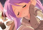 1girl alternate_costume balcony bangs blurry blurry_background blush bowl city_lights close-up closed_eyes cracker eyebrows_visible_through_hair food frills hair_ribbon hiiragi_kagami hood hood_down hotaru_iori ichimi_renge incoming_kiss long_hair looking_at_viewer lucky_star new_year night pov puckered_lips red_ribbon revision ribbon sitting smile solo steam twintails window 