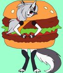  absurd_res anthro burger canid canid_demon cheeseburger_costume clothing costume demon female food food_costume hellhound helluva_boss hi_res kigtoons loona_(helluva_boss) mammal solo 