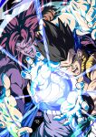  2boys black_hair blue_eyes character_request commentary_request dragon_ball dragon_ball_gt dragon_ball_super dramani5958 highres looking_at_viewer multiple_boys muscular one_eye_closed red_hair spiked_hair straight-on super_saiyan super_saiyan_4 tail teeth 
