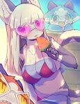  absurd_res ambiguous_gender anthro beach bikini clothing conditional_dnp crunchobar digital_media_(artwork) domestic_cat eyewear felid feline felis female food group hair hi_res horn ika_devil mammal open_mouth popsicle popsicle_melting seaside sunglasses swimwear tongue tongue_out 