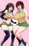  2girls black_hair breasts brown_hair green_eyes highres kotegawa_yui large_breasts long_hair microskirt mikado_ryouko multiple_girls navel negresco open_mouth panties pantyshot sainan_high_school_uniform school_uniform short_hair skirt to_love-ru underwear 