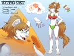  anthro cheese cheese_costume clothing costume dairy_products fan_character female food food_costume hi_res kigtoons mammal martha martha_mink mink mustelid musteline solo true_musteline 