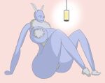  antennae_(anatomy) anthro belly_tuft big_breasts big_butt blue_body breasts butt curvaceous curvy_figure female fur furry_nipples fuzzy hi_res huge_breasts light lighting pinup pose pubes sitting smile smirk snake_girl_ellie solo thick_thighs tuft voluptuous wide_hips 