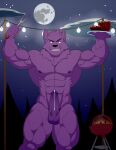  anthro bernard_(ok_k.o.!_lbh) bodily_fluids caine canid canine canis cartoon_network cum cum_drip dripping food fur genital_fluids genitals genjipan hi_res male mammal meat muscular muscular_male nipples ok_k.o.!_let&#039;s_be_heroes penis purple_body purple_fur solo were werecanid werecanine werewolf wolf 