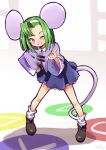  1girl animal_ears brave_fencer_musashiden capelet dress duplicate full_body green_hair hairband io_naomichi looking_at_viewer mouse_ears mouse_girl mouse_tail pixel-perfect_duplicate purple_capelet purple_eyes short_hair smile solo tail topo_(musashiden) 