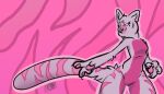  anthro domestic_cat felid feline felis female fur humanoid mammal markings pantherine pink pink_body pink_fur solo striped_markings stripes thick_thighs tiger 