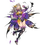  1girl ahoge alternate_costume bangs blonde_hair boots breasts brown_eyes cape detached_sleeves fire_emblem fire_emblem_fates fire_emblem_heroes full_body gesoking gradient gradient_clothes hair_ornament hand_up highres leotard long_hair medium_breasts non-web_source official_art ophelia_(fire_emblem) shiny shiny_hair shiny_skin solo thigh_boots thighhighs toeless_footwear toes transparent_background 