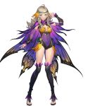  1girl ahoge alternate_costume bangs blonde_hair boots breasts brown_eyes cape detached_sleeves fire_emblem fire_emblem_fates fire_emblem_heroes full_body gesoking gradient gradient_clothes hair_ornament hand_up highres leotard long_hair medium_breasts non-web_source official_art ophelia_(fire_emblem) shiny shiny_hair shiny_skin solo thigh_boots thighhighs toeless_footwear toes transparent_background 
