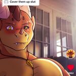  &lt;3 absurd_res aktiloth anthro big_muscles big_pecs blush clothed clothing confusion cosplay cover_them_up_slut digital_media_(artwork) dragon draw_over embarrassed furniture hi_res instagram jewelry lizard looking_at_viewer male multicolored_body muscular muscular_anthro muscular_male necklace nipples nude number pecs photo photo_background reptile scalie scar selfie shirtless sitting social_media sofa solo solo_focus teeth text topless topless_anthro topless_male two_tone_body 