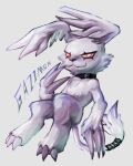  anthro bakamaokun bandai_namco belt claws collar digimon digimon_(species) fur gazimon grey_body grey_fur red_eyes solo 