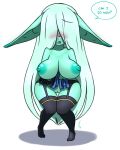  big_breasts blush breasts furball_(artist) garter_belt garter_straps genitals goblin hair hair_over_eyes hi_res humanoid meeya_(furball) nipples not_furry pussy solo 