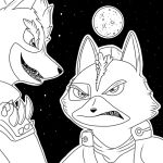  angry anthro black_and_white canid canine canis detailed_background fox fox_mccloud mammal monochrome moon nintendo seabreeze629 sharp_teeth smile star_fox teeth video_games wolf wolf_o&#039;donnell 