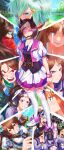  6+girls absurdres blush commentary_request el_condor_pasa_(umamusume) glowing glowing_eye glowing_eyes grass_wonder_(umamusume) hair_between_eyes headband highres horse_girl king_halo_(umamusume) long_hair looking_at_viewer mask medium_hair multiple_girls open_mouth racetrack school_uniform seiun_sky_(umamusume) silence_suzuka_(umamusume) special_week_(umamusume) sweatdrop tamayume teeth tracen_school_uniform umamusume 