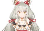  1girl absurdres animal_ears breasts cat_ears chest_jewel detached_sleeves facial_mark highres kageyasu long_hair looking_at_viewer low_twintails nia_(blade)_(xenoblade) nia_(xenoblade) silver_hair small_breasts solo spoilers twintails very_long_hair xenoblade_chronicles_(series) xenoblade_chronicles_2 yellow_eyes 