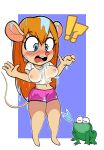  ? absurd_res amphibian anthro big_breasts blush breasts chip_&#039;n_dale_rescue_rangers clothing disney embarrassed exclamation_point female feral frog gadget_hackwrench hair hi_res mammal mouse murid murine onibi rodent shirt simple_background solo surprise topwear wet wet_clothing wet_hair wet_shirt wet_topwear 
