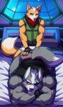  absurd_res anthro biceps big_muscles canid canine canis clothed clothing drks duo fox fox_mccloud fur hi_res male male/male mammal muscular muscular_anthro muscular_male nintendo obedience star_fox submissive submissive_male video_games wolf wolf_o&#039;donnell 