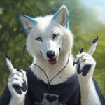  2022 anthro black_nose canid canine canis clothed clothing fur hi_res looking_at_viewer lostgoose mammal skoll_(wolf-skoll) solo text tongue white_body white_fur wolf 