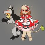  blush buizel clothed clothing clothing_lift cosplay dress dress_lift duo eyewear female feral glasses hi_res kai_(mr.smile) little_red_riding_hood little_red_riding_hood_(copyright) male mimi_(mr.smile) mr.smile nintendo pok&eacute;mon pok&eacute;mon_(species) smeargle video_games 