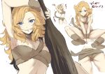  1girl ass ayla_(chrono_trigger) blonde_hair blue_eyes breasts caveman chrono_trigger closed_mouth club_(weapon) curly_hair long_hair looking_at_viewer open_mouth simple_background smile solo weapon white_background 