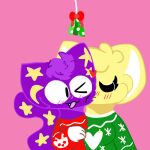  anthro canid canine christmas constelli_(fennecfoxxo) domestic_cat duo felid feline felis female fennec_(fennecfoxxo) fennecfoxxo fox holidays kissing male male/female mammal mistletoe plant space_cat 