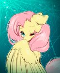  ears_down equid equine eyelashes feathered_wings feathers female feral fluttershy_(mlp) friendship_is_magic fur green_eyes hair hasbro hi_res mammal my_little_pony one_eye_closed pegasus pink_hair pink_tail pivoted_ears shy solo swaybat wings yellow_body yellow_fur 