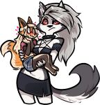  &lt;3 2022 alpha_channel anthro blush canid canid_demon canine carrying_partner clothed clothing demon digital_media_(artwork) duo eyewear fox fully_clothed fur glasses grey_body grey_fur hair hellhound helluva_boss jam_(artist) loona_(helluva_boss) mammal midriff orange_body orange_fur red_sclera sasha_(melodyfox) simple_background transparent_background white_body white_fur 