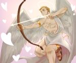  1boy absurdres akairosu arrow_(projectile) bara bow_(weapon) commentary cupid heart highres large_pectorals lynn_angel male_focus muscular muscular_male nipples pectorals short_hair smile solo thighs wan_sheng_jie weapon wings 