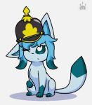  ambiguous_gender blue_body blue_eyes blue_fur eeveelution feral fur glaceon lopez765_(artist) low_res nintendo paws pickelhaube pok&eacute;mon pok&eacute;mon_(species) raised_paw simple_background sitting solo video_games white_background 