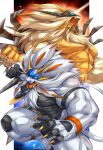  2022 action_pose anthro biceps clawed_fingers claws duo hi_res legendary_pok&eacute;mon male muscular muscular_male nintendo nude open_mouth pecs pok&eacute;mon pok&eacute;mon_(species) pose rabbity solgaleo video_games 