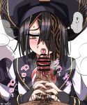 1boy 1girl black_hair black_headwear bracelet breasts bridal_gauntlets brown_eyes chinese_clothes erection fate/grand_order fate_(series) hair_over_one_eye hat hetero jewelry long_sleeves male_pubic_hair mole mole_under_eye penis pubic_hair sekai_saisoku_no_panda short_hair small_breasts space_xu_fu_(fate) thought_bubble translation_request white_robe xu_fu_(fate) 
