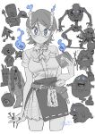  1girl blue_eyes book breasts candle closed_mouth expressionless eyebrows_visible_through_hair ghost glasses highres holding holding_book looking_at_viewer medium_breasts ontama original school_uniform short_hair short_sleeves skeleton skirt spot_color 