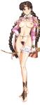  1girl bow_(weapon) breasts cape female full_body highres nipples photoshop pubic_hair pussy revealing_clothes simple_background solo twintails uncensored urushihara_satoshi weapon white_background 