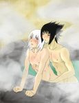  2boys anal androgynous arm_support bare_shoulders bishounen black_eyes black_hair blush doggystyle from_behind hoozuki_suigetsu hot_springs houzuki_suigetsu hozuki_suigetsu male male_focus multiple_boys naruto naruto_shippuuden navel nipples norencja nude onsen purple_eyes sex shared_bathing short_hair standing steam sweat uchiha_sasuke water white_hair yaoi 