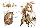  1girl antennae bangs barefoot blush brown_hair bug butterfly butterfly_wings cocoon egg evolution flower frilled_skirt frills hair_flower hair_ornament hands_together hatching highres idolmaster idolmaster_million_live! insect insect_girl knees_up legs_together level_up long_hair looking_at_viewer miyao_miya multiple_views nail_polish orange_nails simple_background skirt sleeping spawnfoxy thick_eyebrows tree_branch wavy_hair white_background wings 