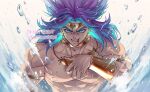  1boy broly_(dragon_ball_super) broly_(dragon_ball_z) dragon_ball dragon_ball_z earrings highres hydeover9000 jewelry legendary_super_saiyan long_hair looking_at_viewer male_focus muscular necklace pectorals spiked_hair straight-on super_saiyan topless_male 