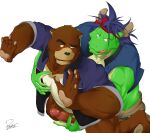  2016 anthro asian_mythology blush brown_body censored dragon duo east_asian_mythology eastern_dragon erection genitals green_body humanoid_hands juuichi_mikazuki kemono male male/male mammal morenatsu musclegut mythology penis shun1124 tatsuki_(morenatsu) tongue tongue_out ursid video_games visual_novel 