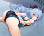  animal_humanoid ass_up blue_hair bound clothed clothing dragon dragon_horn dragon_humanoid female ganyu_(genshin_impact) genshin_impact hair hajika hands_behind_back horn horned_humanoid human humanoid long_hair mammal red_eyes rope solo swimwear video_games 