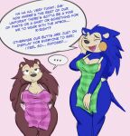  ... 2022 animal_crossing anthro apron apron_only big_breasts black_nose blue_body blue_fur blush bodily_fluids breasts brown_body brown_fur cleavage clothed clothing countershade_face countershade_torso countershading dialogue duo embarrassed english_text eulipotyphlan eyes_closed female freckles front_view fur hair half-closed_eyes hedgehog larger_female long_hair looking_up mabel_able mammal mostly_nude narrowed_eyes nintendo open_mouth open_smile portrait sable_able short_stack sibling sister sisters size_difference skimpy smaller_female smile speech_bubble standing sweat text thick_thighs three-quarter_portrait video_games visiti wide_hips 