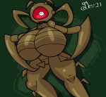  1_eye antennae_(anatomy) anthro arthropod big_breasts big_butt breasts brown_body butt cyclops demon dezmine21 digital_media_(artwork) featureless_breasts featureless_crotch female glistening glistening_body glistening_eyes green_background hi_res huge_breasts insect looking_at_viewer miladox_(tails_gets_trolled) non-mammal_breasts not_furry nude pincers pupils red_eyes red_sclera shaded signature simple_background solo tails_gets_trolled thick_thighs white_eyes white_pupils wide_hips 