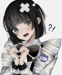  1girl apron black_hair blue_eyes commentary_request eyebrows_visible_through_hair frilled_apron frills hair_ornament heart heart_hands highres looking_at_viewer maid maid_apron open_mouth original osoba_eee puffy_sleeves solo waist_apron white_apron 