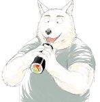  2016 anthro black_nose canid canine clothing ehomaki food gombee_s humanoid_hands kemono makizushi male mammal setsubun shirt simple_background slightly_chubby solo sushi topwear white_background white_body 